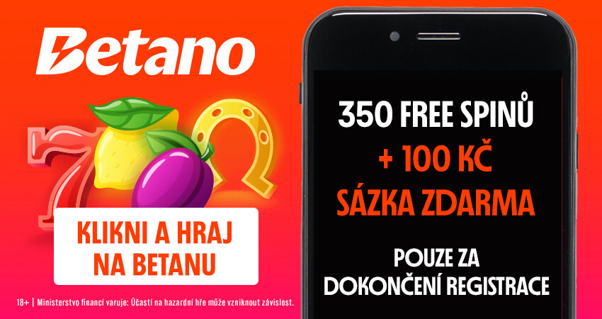 Betano 350 free spinů + 100 Kč sázka zdarma