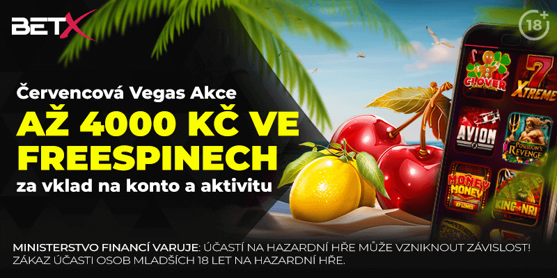 BetX: získejte červencový bonus až 4 000 Kč ve free spinech